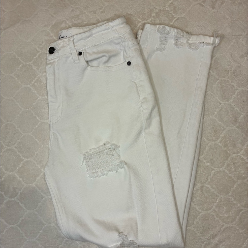 KanCan White Distressed Straight Leg Jeans